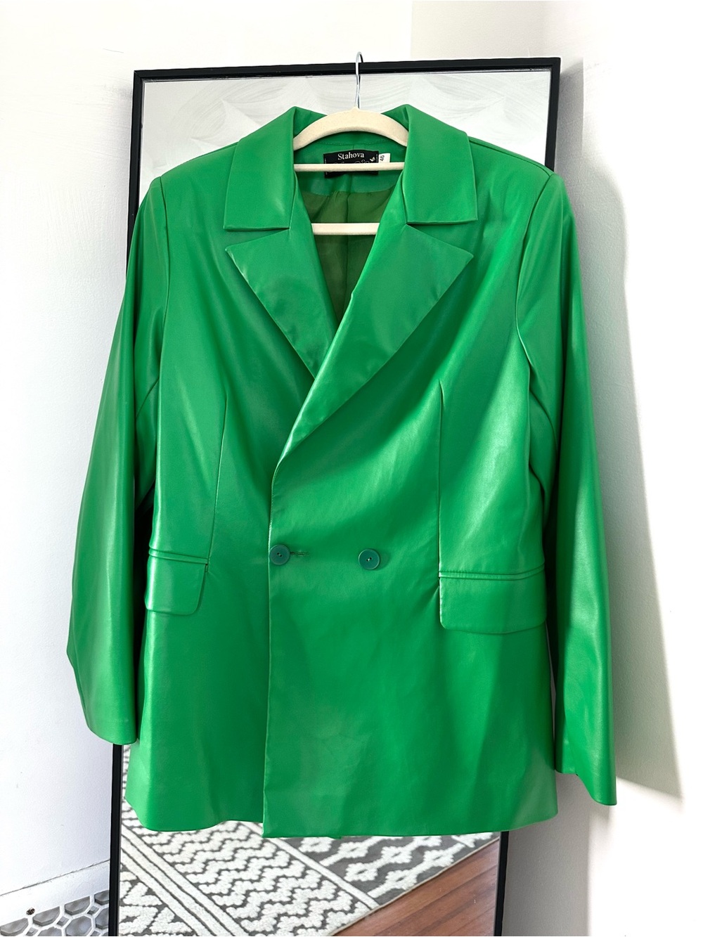 Stahova Green Double Breasted Faux Leather Blazer size M